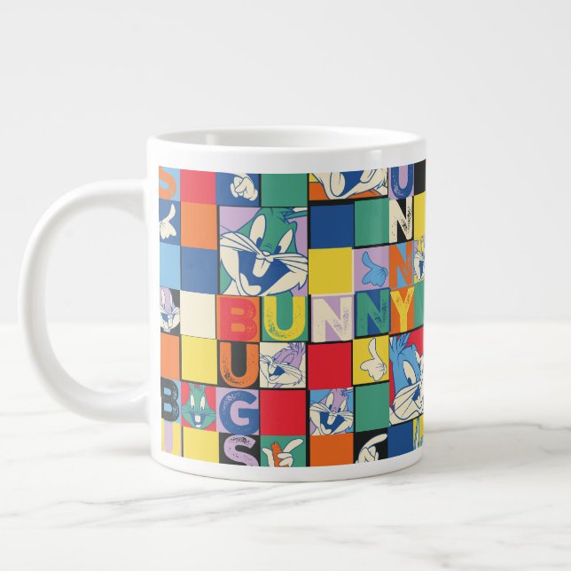 BUGS BUNNY™ Colourful Name and Face Chequered Large Coffee Mug (Left)