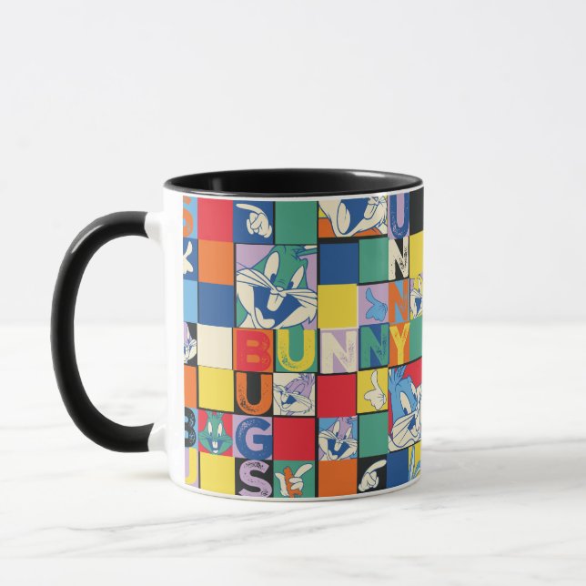 BUGS BUNNY™ Colourful Name and Face Chequered Mug (Left)