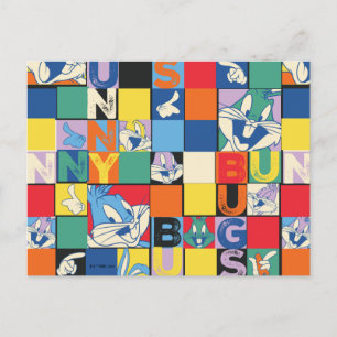 BUGS BUNNY™ Colourful Name and Face Chequered Postcard