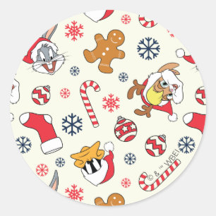 BUGS BUNNY™, DAFFY DUCK™ & Lola Christmas Pattern Classic Round Sticker