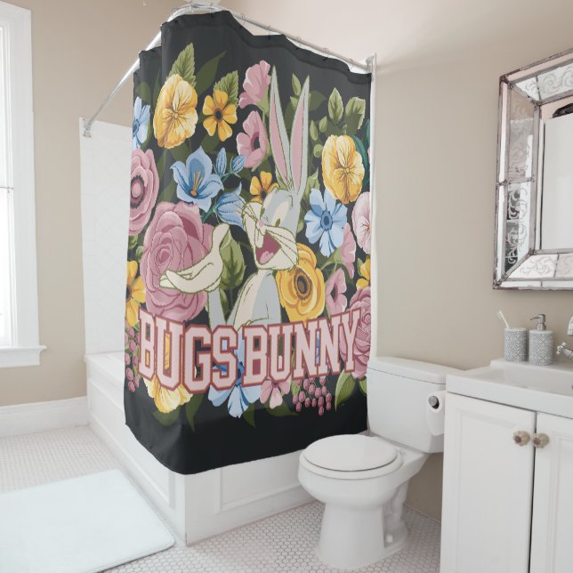 BUGS BUNNY™ Floral Embroidery Graphic Shower Curtain (In Situ)