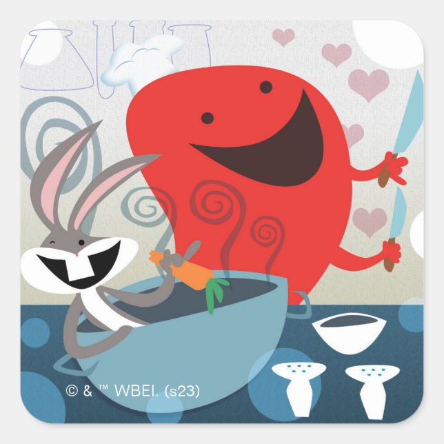 BUGS BUNNY™ & Gossamer Whimsical Meal Prep Square Sticker (Front)