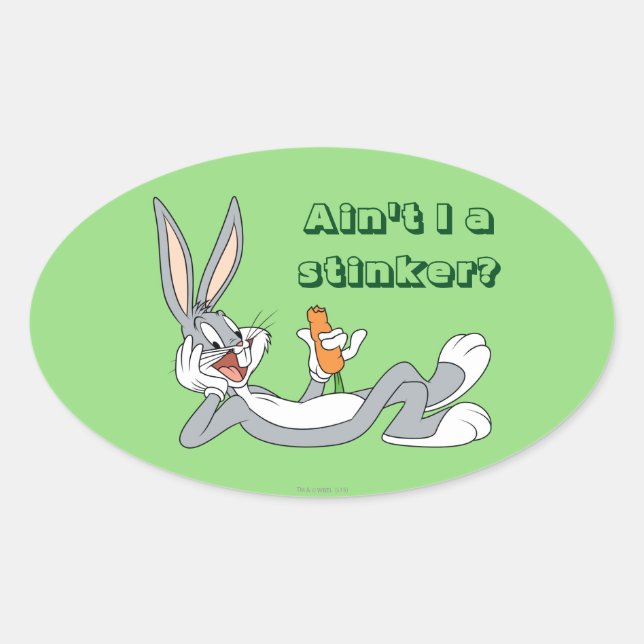 BUGS BUNNY™ Lying Down Eating Carrot Oval Sticker (Front)