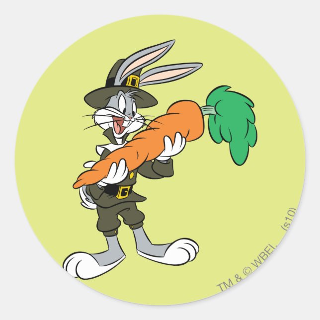 BUGS BUNNY™ Pilgrim Thanksgiving Carrot Classic Round Sticker (Front)