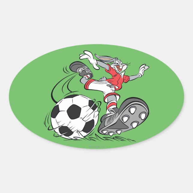 BUGS BUNNY™ Playing Soccer Oval Sticker (Front)