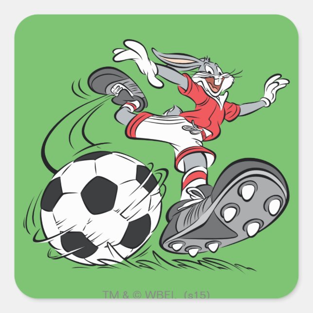 BUGS BUNNY™ Playing Soccer Square Sticker (Front)
