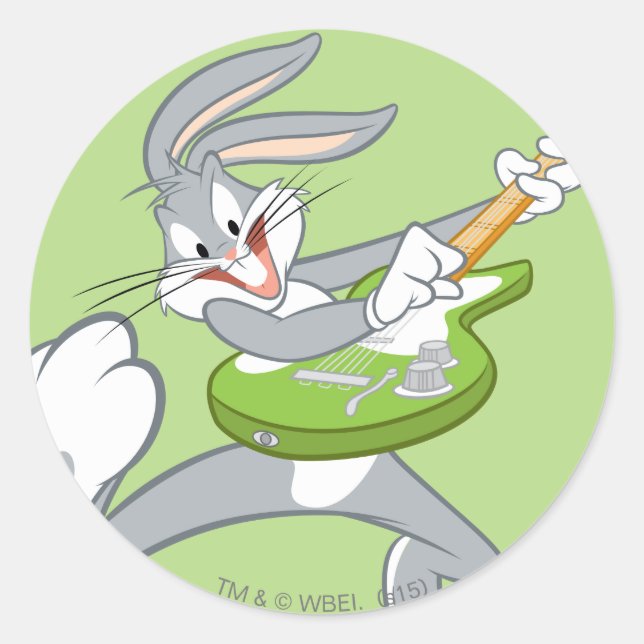 BUGS BUNNY™ Rocking On Guitar Classic Round Sticker (Front)