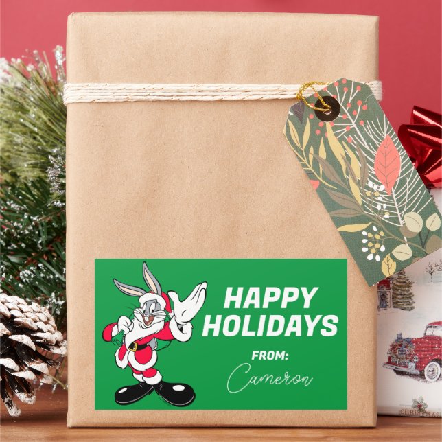BUGS BUNNY™ Santa Waving | Happy Holidays Rectangular Sticker (Holiday)