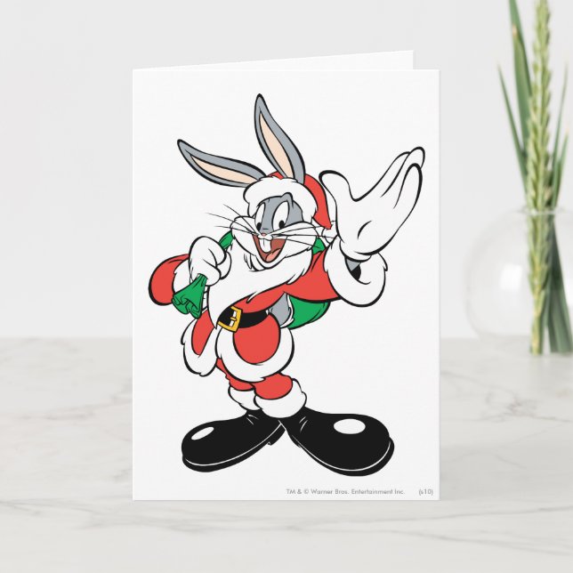 BUGS BUNNY™ Santa Waving Holiday Card (Front)
