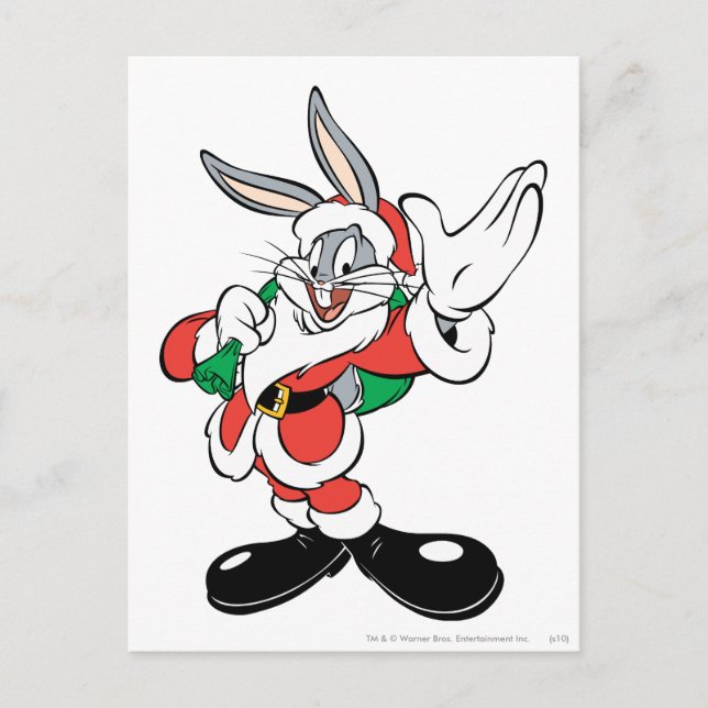 BUGS BUNNY™ Santa Waving Holiday Postcard (Front)