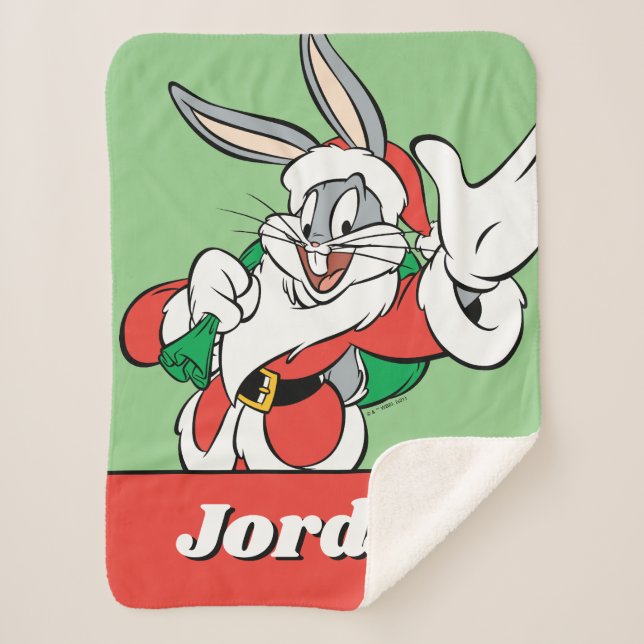 BUGS BUNNY™ Santa Waving Sherpa Blanket (Front)