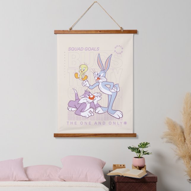 BUGS BUNNY™, TWEETY™, SYLVESTER™ Squad Goals Hanging Tapestry (Bedroom)