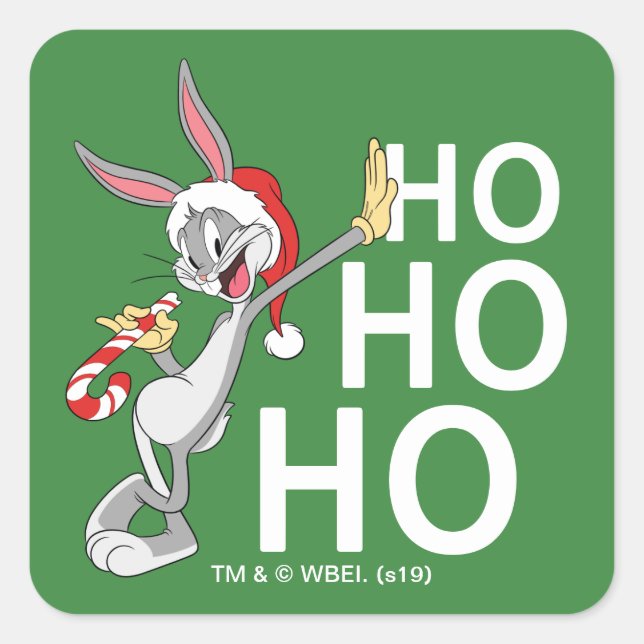 BUGS BUNNY™ With Candy Cane Square Sticker (Front)