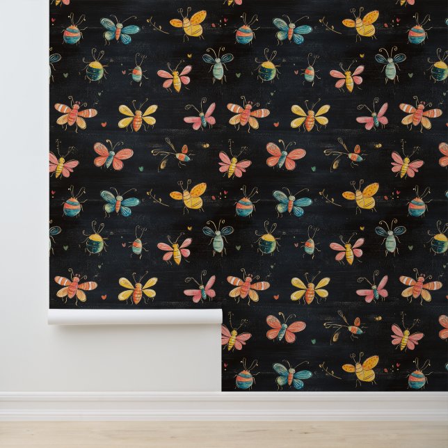 Bugs & Butterfy Colourful Insect Collection Patter Wallpaper (Application)
