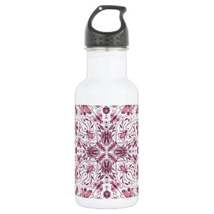 Bugs, dark magenta and pink on white 532 ml water bottle