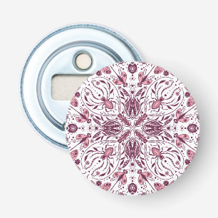Bugs, dark magenta and pink on white bottle opener