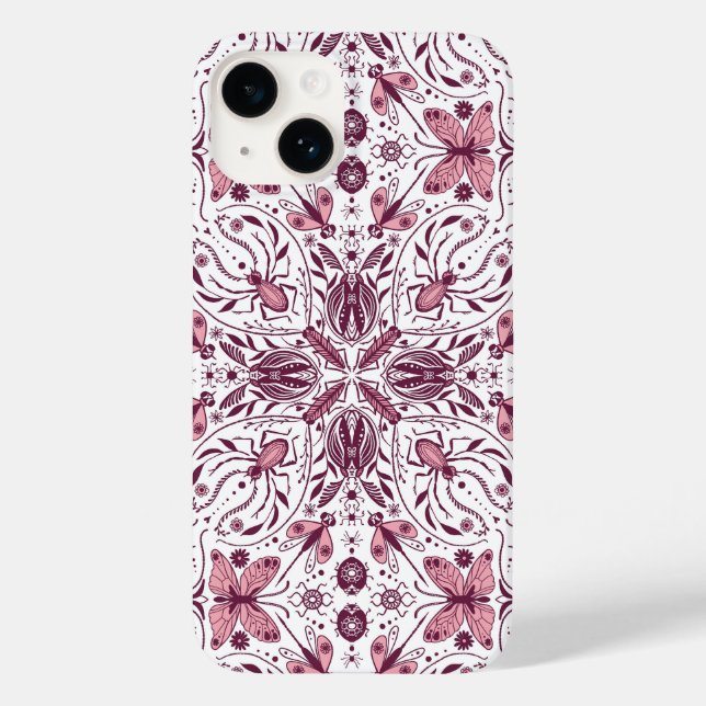Bugs, dark magenta and pink on white Case-Mate iPhone case (Back)