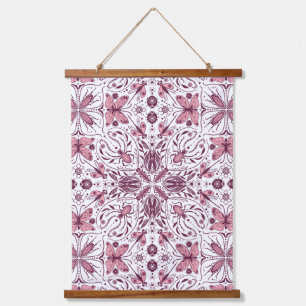 Bugs, dark magenta and pink on white hanging tapestry