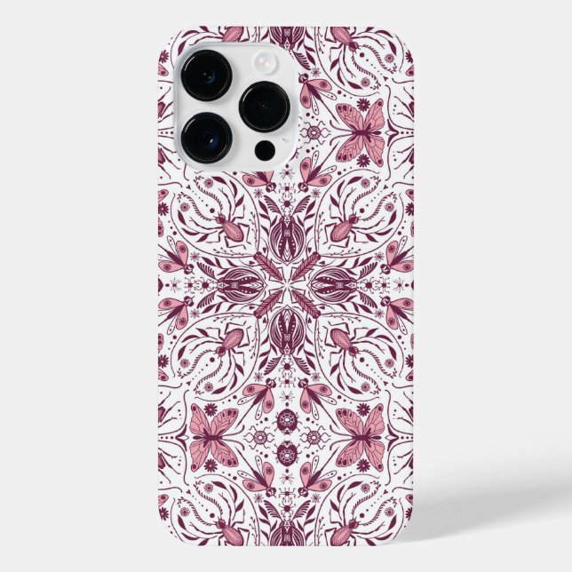 Bugs, dark magenta and pink on white iPhone case (Back)