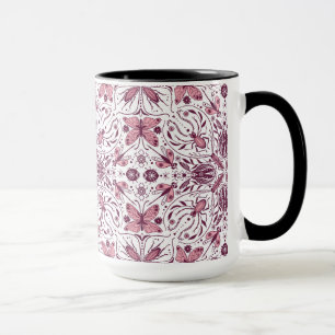 Bugs, dark magenta and pink on white mug