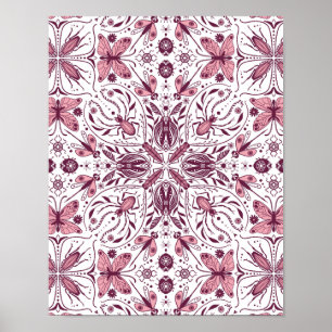Bugs, dark magenta and pink on white poster