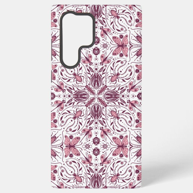 Bugs, dark magenta and pink on white samsung galaxy s22 ultra case (Back)