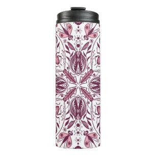 Bugs, dark magenta and pink on white thermal tumbler