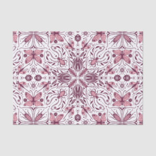 Bugs, dark magenta and pink on white tissue paper