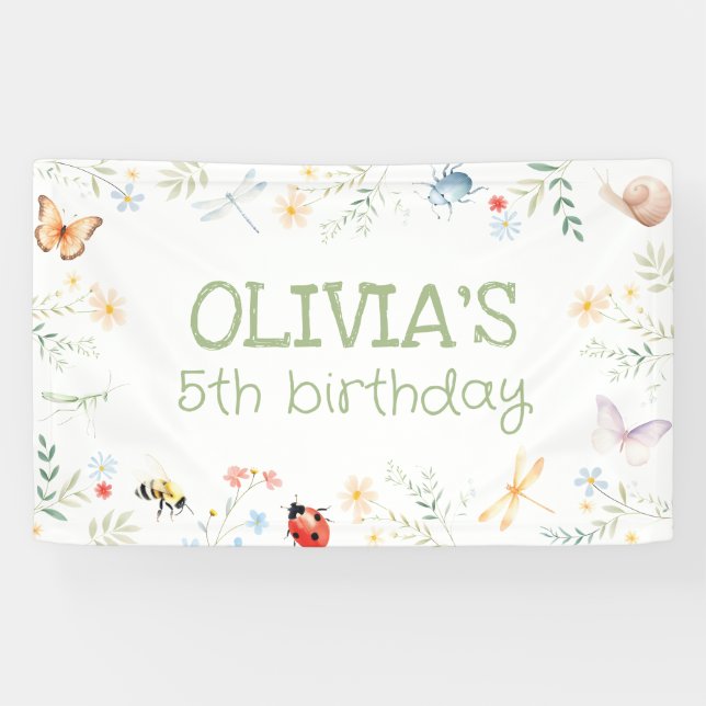 Bugs Girl Birthday Backdrop Insect Party Banner (Horizontal)