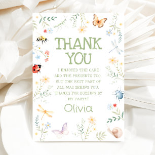 Bugs Girl Birthday Insect Party Thank You Card