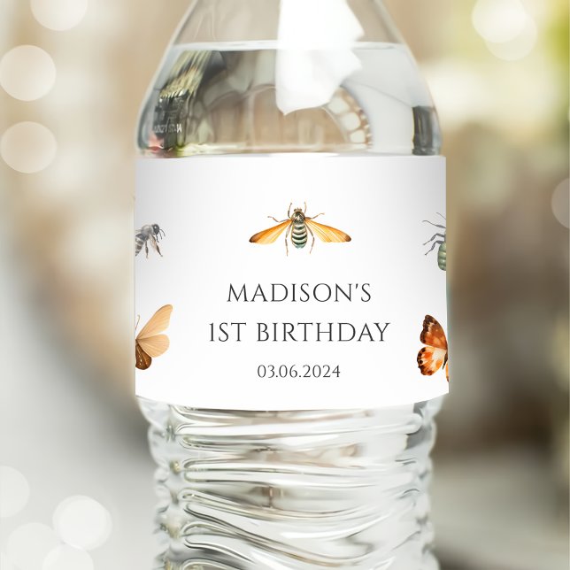 Bugs & Insects Vintage Birthday Party Water Bottle Label (Creator Uploaded)
