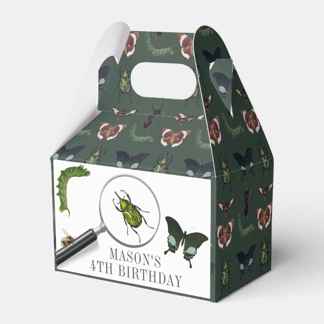 Bugs & Insects Vintage Boy Birthday Green Favour Box (Front Side)