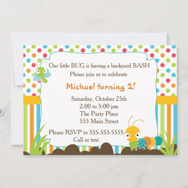 Bugs Invitation Kids Birthday Party (Front)