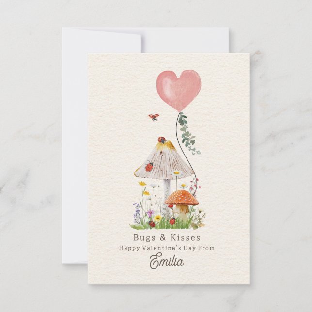Bugs & Kisses Ladybug Classroom Valentine Card (Front)