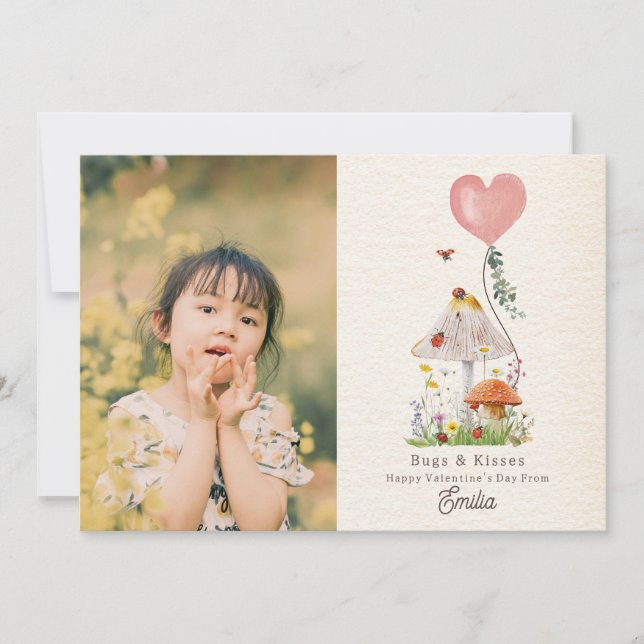 Bugs & Kisses Ladybugs Classroom Valentine Card (Front)