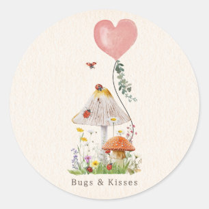 Bugs & Kisses Ladybugs Mushroom Valentine Classic Round Sticker