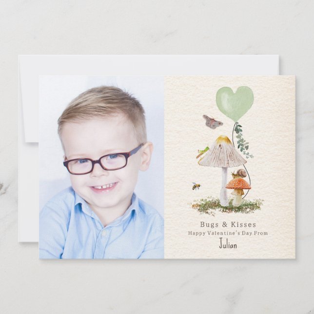 Bugs & Kisses Mushroom Classroom Valentine Card (Front)