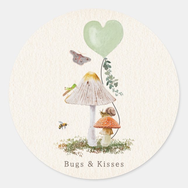 Bugs & Kisses Snail Mushroom Valentine Classic Round Sticker (Front)