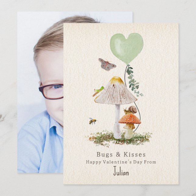 Bugs & Kisses Snail Mushroom Valentine Photo (Front/Back)