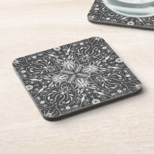 Bugs, off white on black coaster