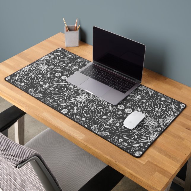 Bugs, off white on black desk mat (Office 2)