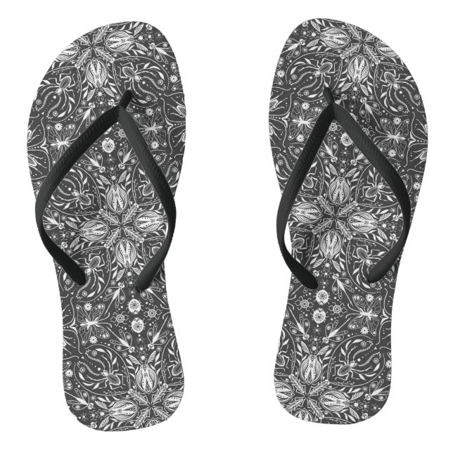 Bugs, off white on black flip flops (Footbed)