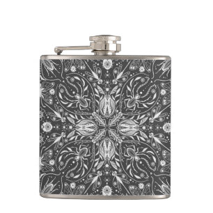 Bugs, off white on black hip flask