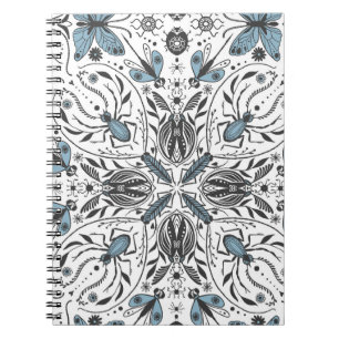 Bugs, off white on black notebook