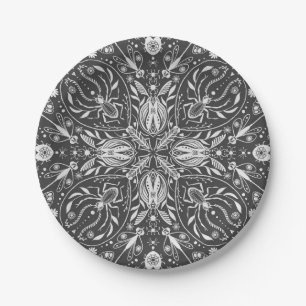 Bugs, off white on black paper plate