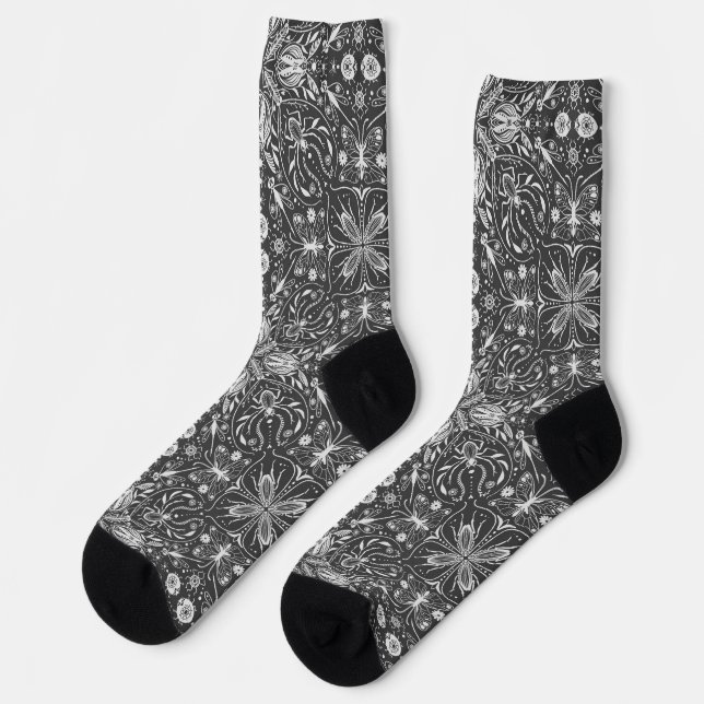 Bugs, off white on black socks (Left)