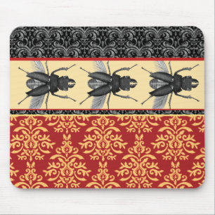 Bugs on Brocade - Elegant Damask, Creepy Beetle! Mouse Mat