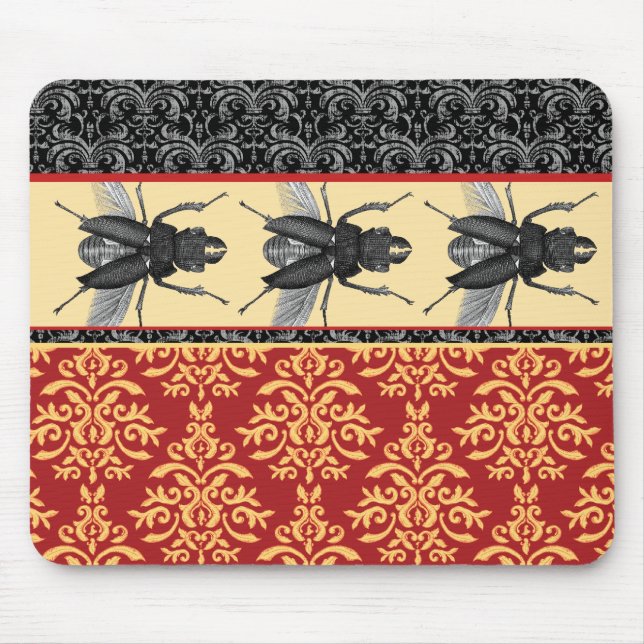 Bugs on Brocade - Elegant Damask, Creepy Beetle! Mouse Mat (Front)