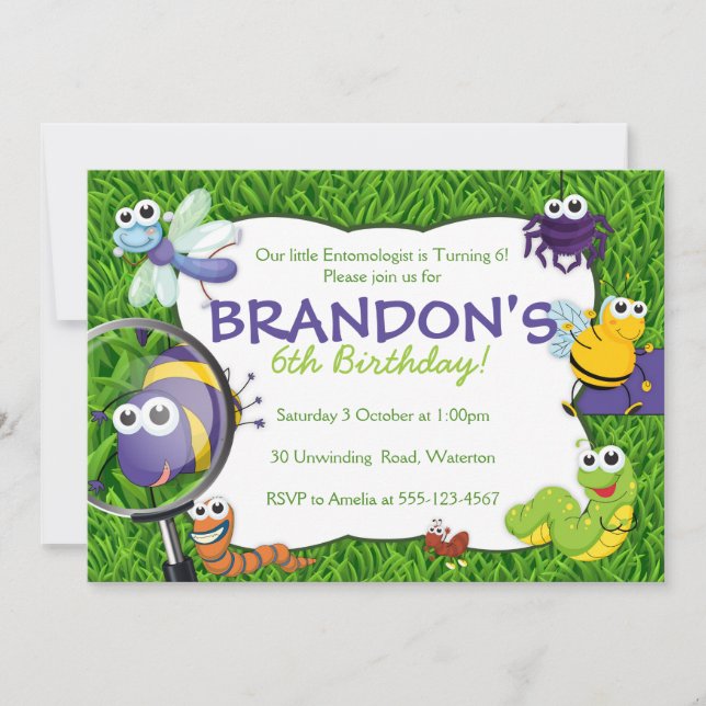 Bugs Theme Kids Party Invitation (Front)