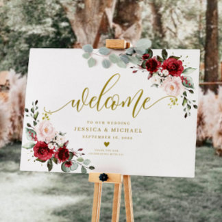 Bugundy Floral Welcome Sign